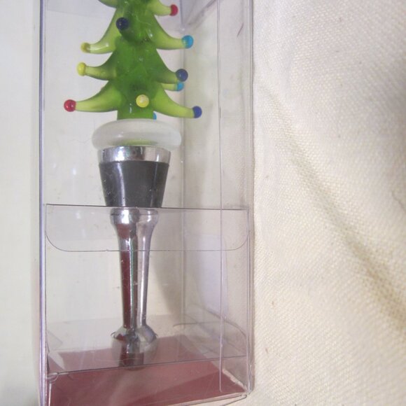 VTG PIER 1 IMPORTS CHRISTMAS TREE GLASS & METAL BOTTLE STOPPER - Picture 6 of 6